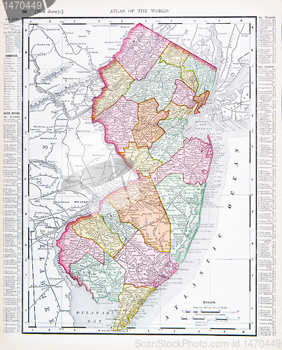 Image of Antique Color Map New Jersey, United States, USA