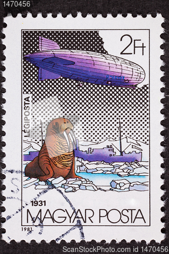 Image of Hungarian Magyar Graf Zeppelin Air Mail Postage Stamp North Pole