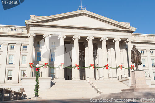 Image of Treasury Building Decorated Christmas Red Bows DC