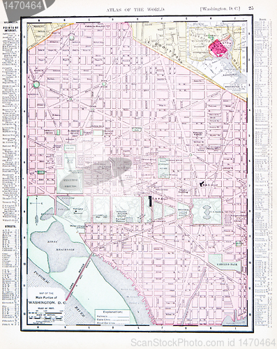 Image of Antique Color Street Map Washington, DC, USA