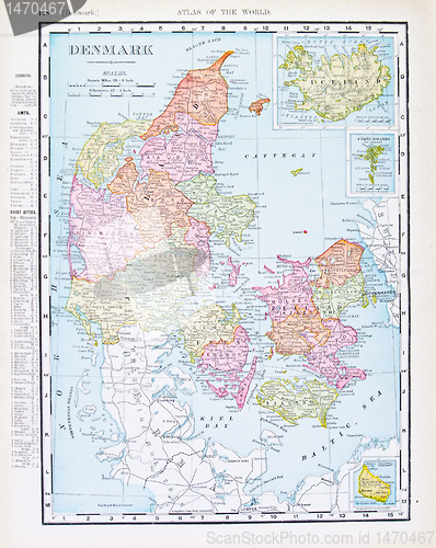 Image of Antique Color English Map of Denmark and Iceland
