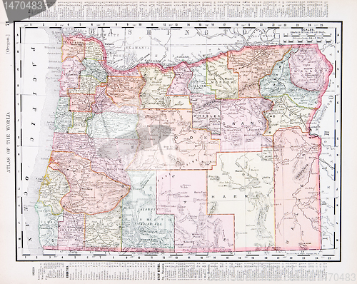 Image of Antique Vintage Color Map of Oregon, USA