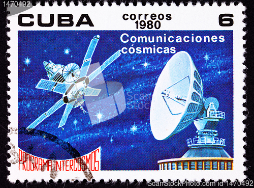 Image of Canceled Cuban Postage Stamp Satellite Dish Communication, Outer