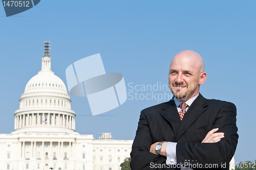 Image of Confident Caucasian Man Lobbyist Suit US Capitol