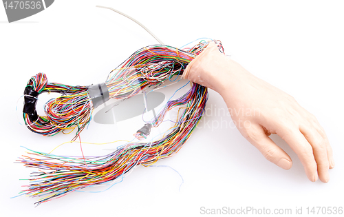 Image of Android Hand With Wires Sticking Out, Isolated