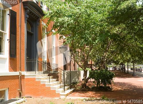Image of Brick Colonial Row Homes Street Sidewalk DC USA