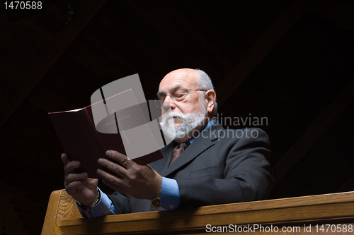 Image of Senior Bearded Caucasian Man Kneeling Church Pew