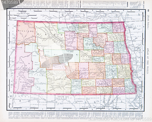 Image of Antique Vintage Color Map of North Dakota, USA