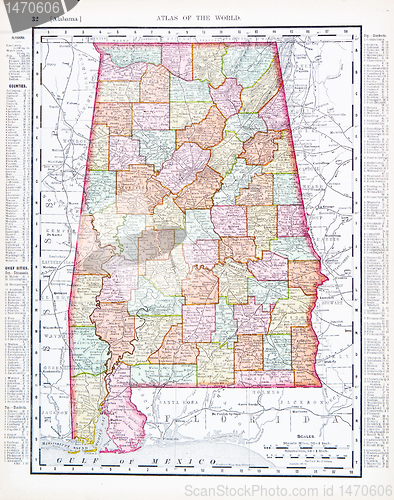 Image of Antique Map of Alabama, AL, United States, USA