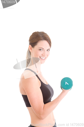 Image of Slender Caucasian Woman Working Out Handweight Weight Dumbell