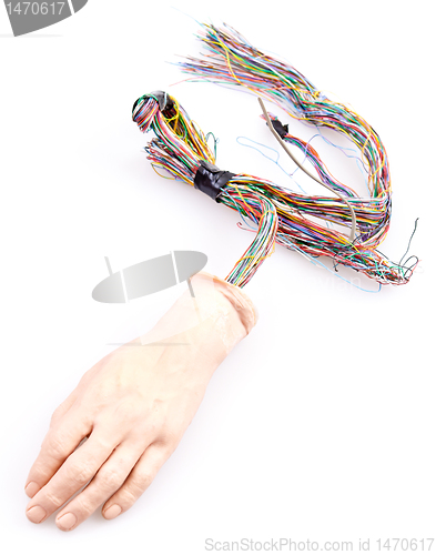 Image of Android Hand With Wires Sticking Out, Isolated