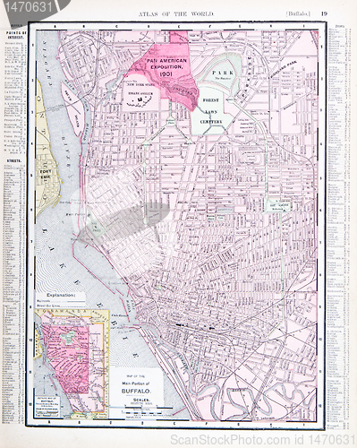 Image of Detailed Antique Color Street Map Buffalo New York