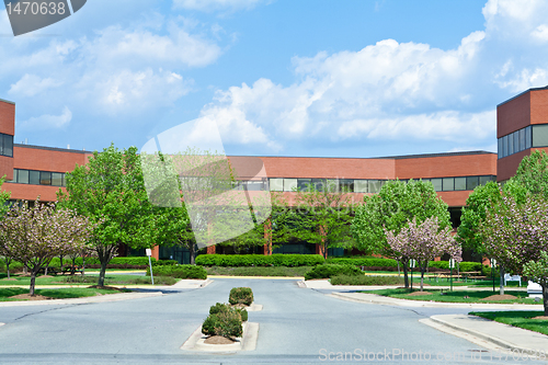 Image of New Brick Office Building Trees Suburban MD USA
