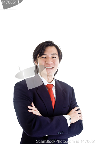 Image of Smiling Confident Asian Businessman Isolated White Background