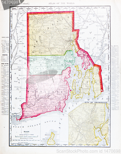Image of Antique Color Map of Rhode Island, United States