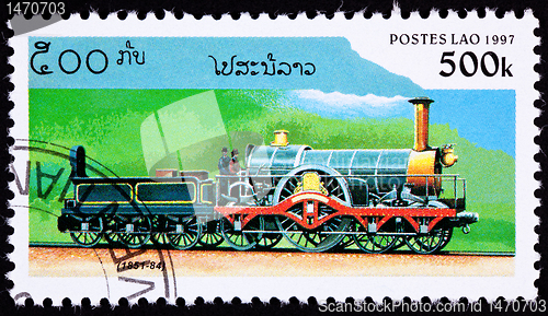 Image of Canceled Laos Train Postage Stamp Old Railroad Steam Engine Loco