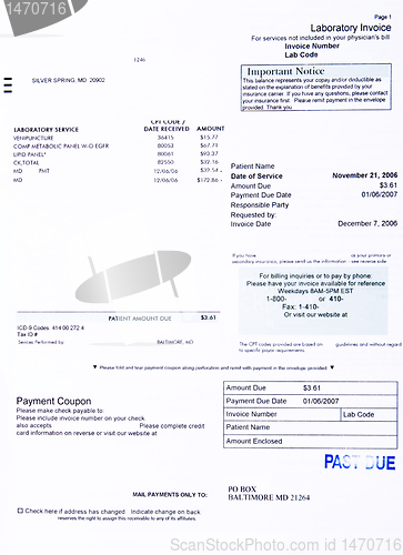 Image of Past Due American Medical Bill for Lab Work ICD 9