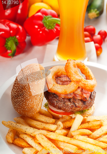 Image of classic hamburger sandwich and fries