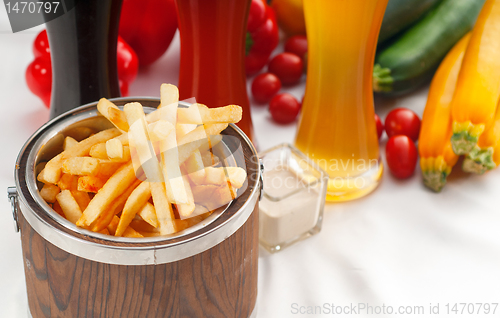 Image of fresh french fries on a bucket