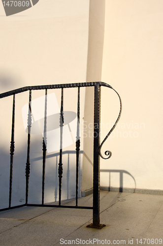 Image of Decorative metal railing fittings fragment.