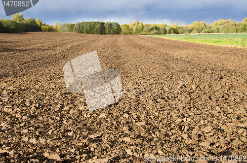 Image of Plowed agricultural field surrounded by forest.