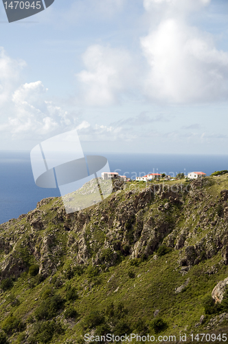 Image of houses on cliff Saba Dutch Netherlands  Antilles