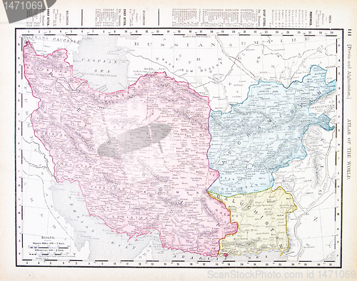 Image of Antique Vintage Color English Map Iran Afganistan