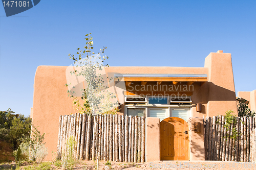 Image of New adobe single family home in Santa Fe, New Mexico.