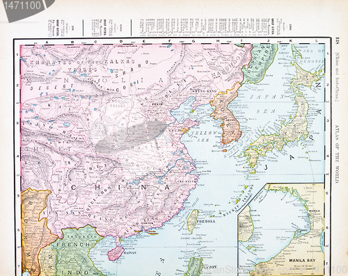 Image of Antique Color English Map of China, Korea, Japan