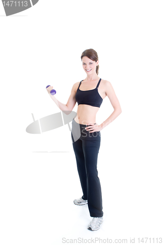 Image of White Woman Working Out Hand Weight Dumbbell Curls