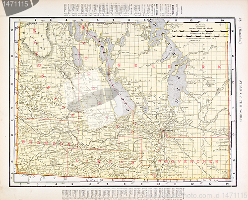 Image of Antique Vintage Color Map of Manitoba, Canada