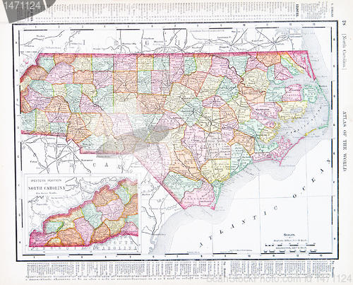 Image of Antique Map North Carolina, NC, United States, USA