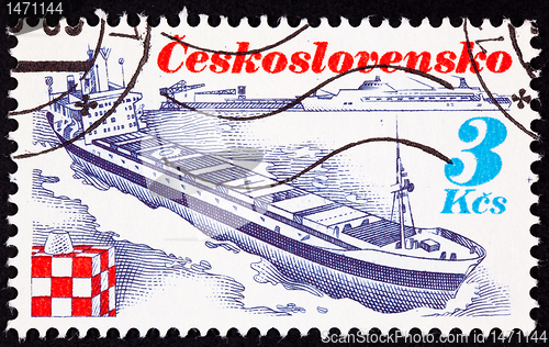 Image of Canceled Czechoslovakian Postage Stamp Czech Container Ship Trin