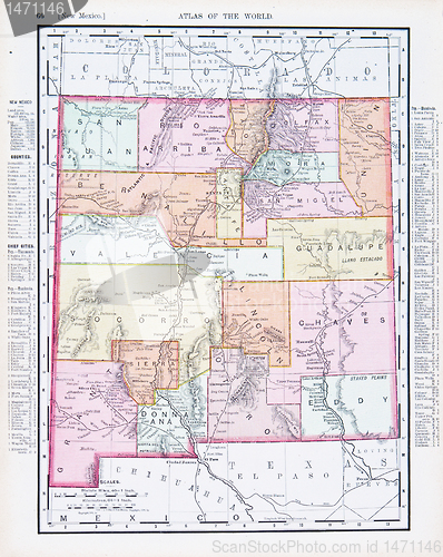 Image of Antique Vintage Color Map of New Mexico, USA