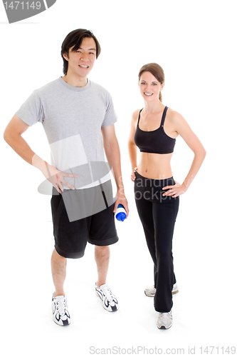 Image of Asian Man White Woman Standing Work-Out Isolated