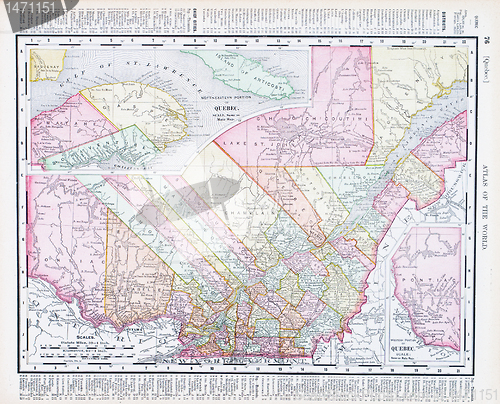 Image of Antique Vintage Color Map Quebec Province, Canada