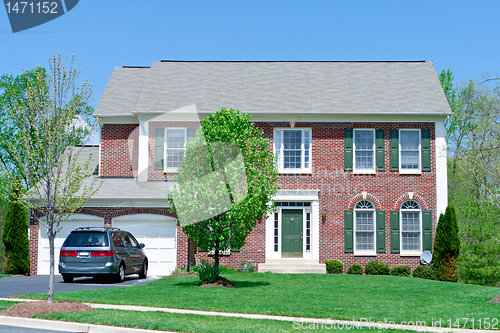Image of Front Brick Single Family House Home Suburban MD

