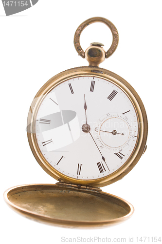 Image of Old Fashioned Brass Pocket Watch Isolated White