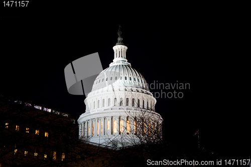 Image of Dome US Capitol Building Night Washington DC USA