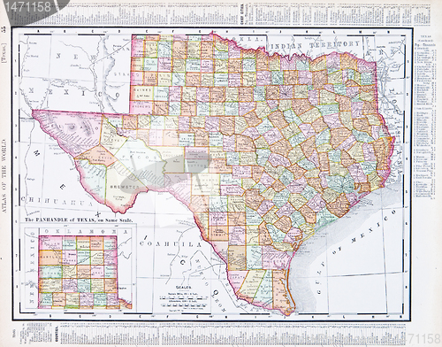 Image of Antique Map of Texas, TX  United States, USA