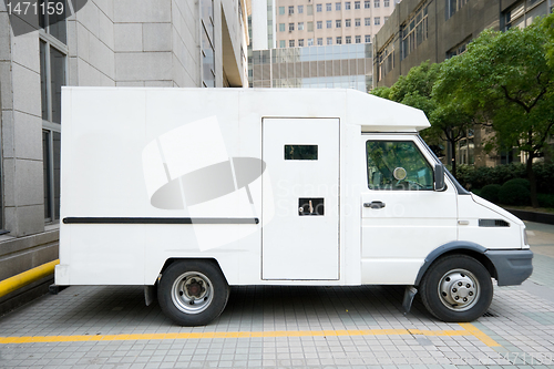 Image of Armored Car Van Parked Driveway, Shanghai, China