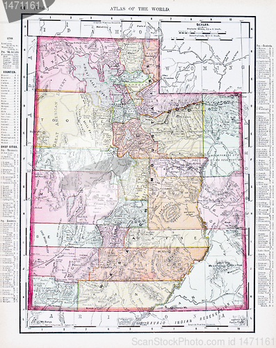 Image of Antique Vintage Color Map of Utah, USA