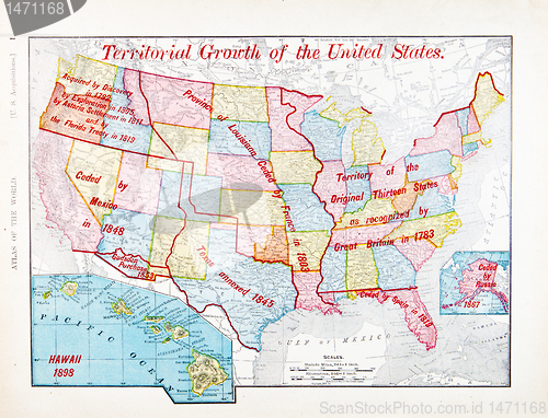 Image of Antique Color Map of United States Expansion Growth