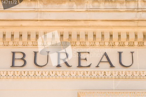 Image of Word Bureau on Building Facade Washington DC USA