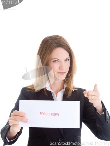 Image of Angry Business Woman Pointing Finger, Foreclosure