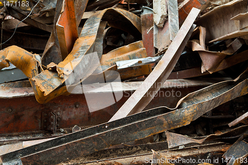 Image of Big Pile Rusty Scrap Steel Girders Demolition Site