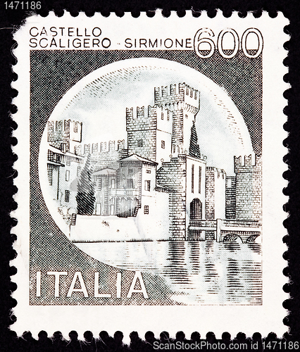 Image of Canceled Italian Postage Stamp Scaliger Castle, Castello Scalige