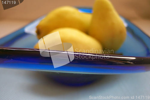 Image of blue bowl and pears
