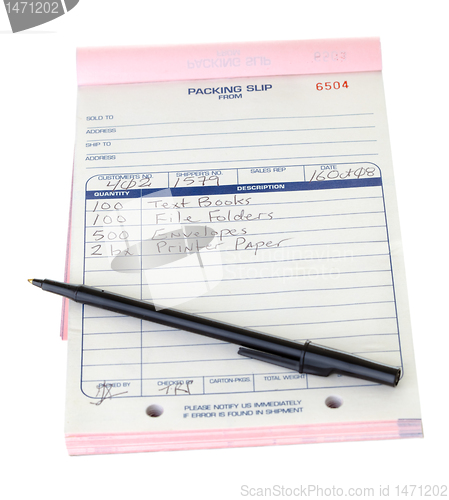 Image of Packing Slip List Pen Pad Isolated Background