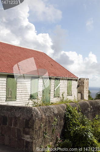 Image of old house over Caribbean Sea Saba Dutch Netherlands  Antilles